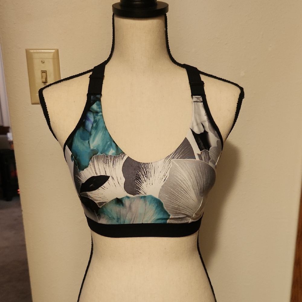 CALIA by Carrie Underwood Black and Blue Floral Sports Bra